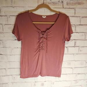 Garage Dusty Rose Lace Up Front Top